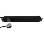 PDU 6 Way Horizontal Switched 13A UK Plug 13A UK Socket Black (L)490mm Cord 3Mtr